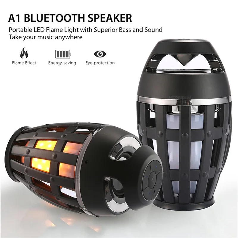 

2in1 Flame Atmosphere Lamp Light Bluetooth Speaker Portable Wireless Stereo Speaker with Music Bulb Outdoor Camping Woofer