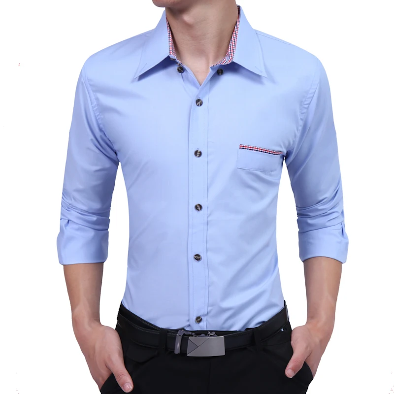 

Brand 2018 Fashion Male Shirt Long-Sleeves Tops Business Casual Shirt Solid Color Mens Dress Shirts Slim Men Shirt XXL