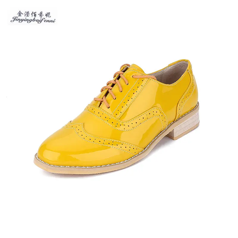 Модная брендовая дизайнерская обувь; обувь желтого цвета из натуральной кожи; кожаная лакированная обувь; оксфорды в винтажном стиле; женская обувь; кожаные туфли для отдыха