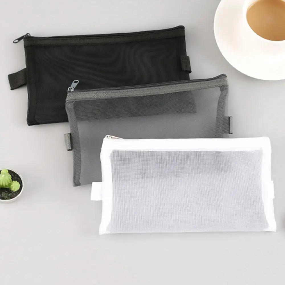 

Fashion Mesh Zipper Student Pen Pencil Case Makeup Cosmetic Storage Bag Pouch