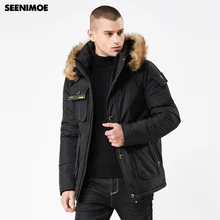 Seenimoe зимние парки для мужчин сплошной цвет Европейский мужская длинная брендовая одежда с капюшоном утепленная ветрозащитная Верхняя одежда Куртка