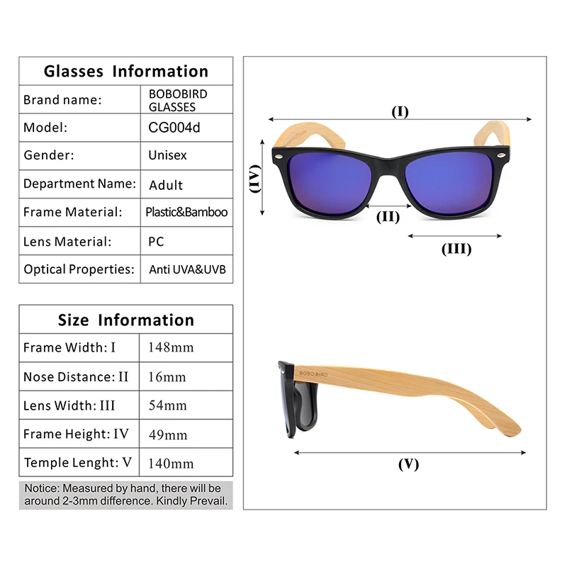 Бобо птица солнцезащитные очки Для женщин Для мужчин поляризационные бамбука ноги Черный квадрат кадр Винтаж очки Óculos де золь C-CG004
