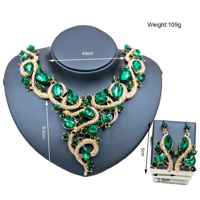 Green Crystal Bib Jewelry Set With Earrings