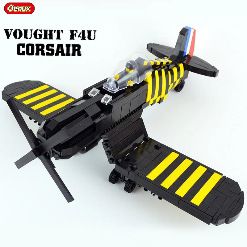 

Oenux WW2 American The Vought F4U Corsair Single-Seat Aircraft Model Military Building Block Educational Brick Toy For Kid Gift