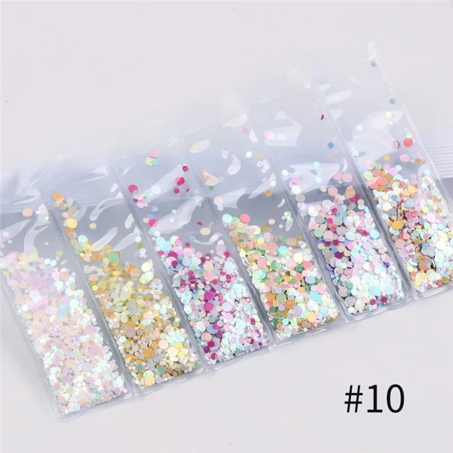 6 Patterns/Bag Holographic Nail Glitter Sequins Powder Mixed Size Nail Pigment Dust Colorful Flakes 3D Nail Art Decoration DIY - Цвет: 10