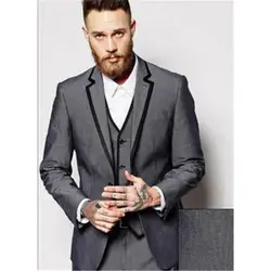2019 высокое качество серый смокинг на заказ Нотч лацкан мужской костюм terno masculino Slim Fit 3 шт. вечерние мужские s костюмы (куртка + брюки + жилет)