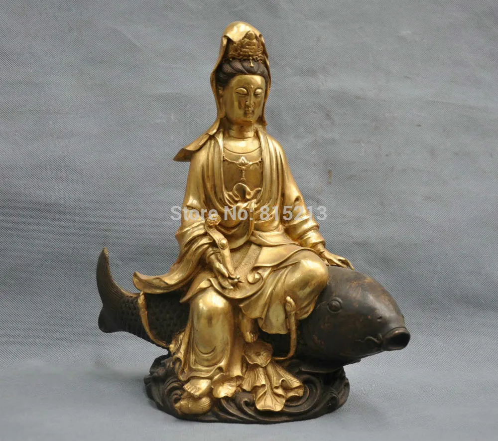 

bi0011583 12 "China Buddhism Bronze Guanyin Kwan-yin Buddha Ride Fish Statue