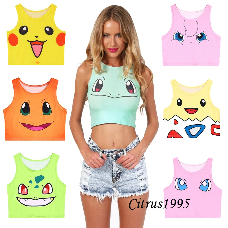 

Harajuku Girls Sexy Cosplay Costume Pokemon go Pocket Road Sea Monster Cute Sailor Moon Crop Tops Vest Tops Shirt cosplay anime