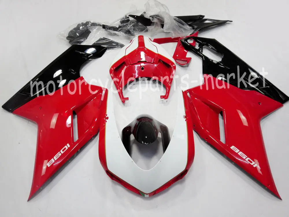 Красный W/Белый ABS впрыска обтекателя тела работы комплект для Ducati 848 1098 1198 2007-2012 мотоцикла обтекатели