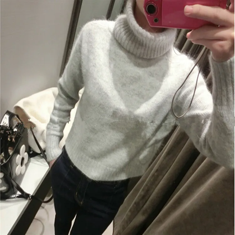 Addonee новая мода женский пуловер свитер леди водолазка с длинным рукавом кашемир шерсть вязаный сплошной цвет короткий дизайн