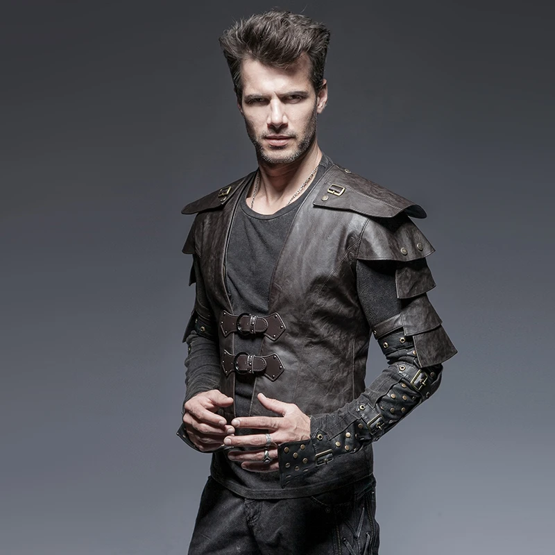 Steampunk Gothic Men's Jacket Cool Style Armor Warrior Men's Short Jacket Punk Vintage Long Sleeve Handsome Leather Jacket Coats