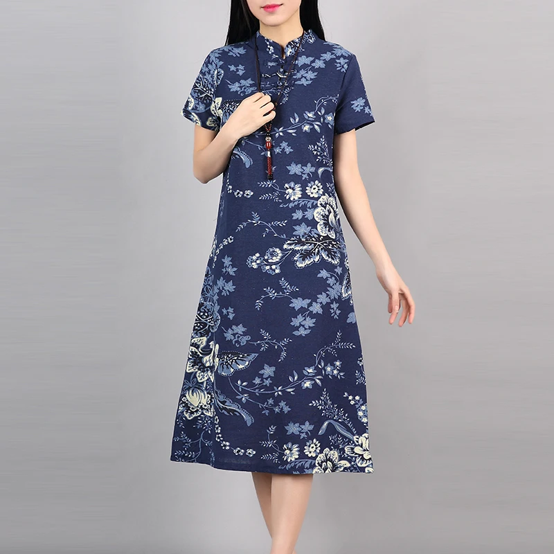 Ретро стиль Китайские Восточные платья модифицированное китайское платье Ципао Современное женское длинное хлопковое платье Ципао китайское платье
