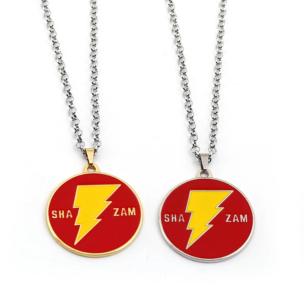 

Movie Hero Shazam Necklace Men Metal Flash Lightning Pendant Necklace Women Silver Gold Long Chain kolye collares Jewelry New