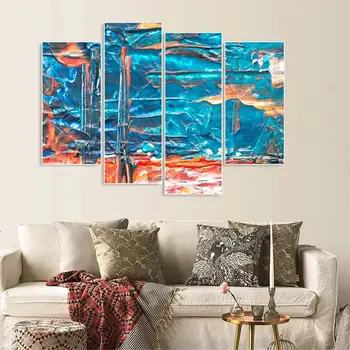

Laeacco Canvas Calligraphy Painting 4 Panel Abstract Watercolor Posters and Prints Wall Art Pictures for Living Room Home Decor