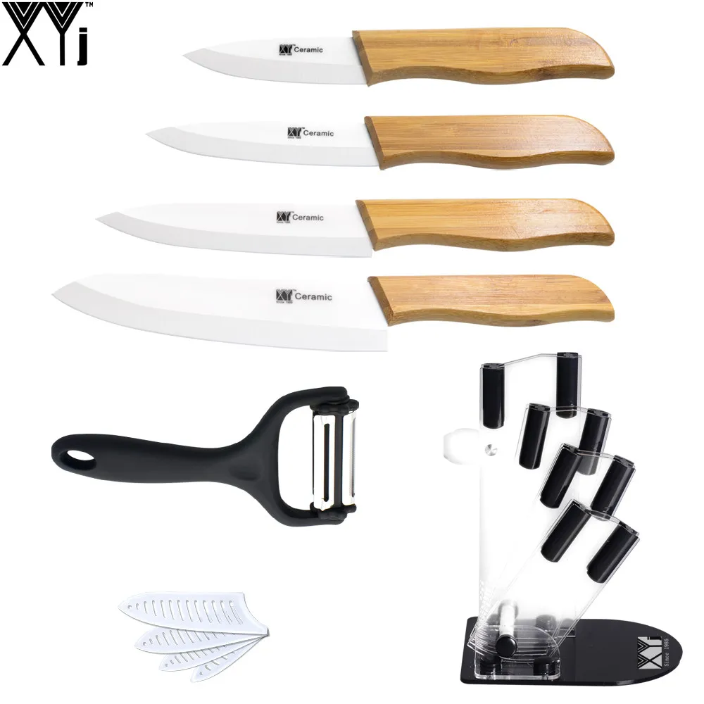 XYJ Brand 4 Piece Kitchen Knives Zirconium Oxide Blade Bamboo Handle Ceramic Knife