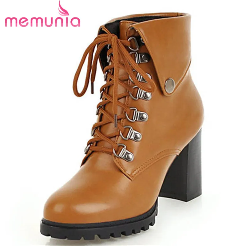 

MEMUNIA 2020 new arrival autumn winter ankle boots women lace up fashion high heels shoes woman round toe platform boots female