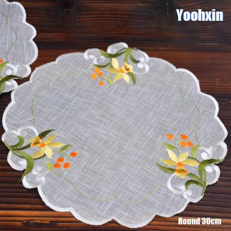 

HOT round lace cotton embroidery place table mat cloth pad cup mug drink doilies beer dish tea coaster wedding placemat kitchen