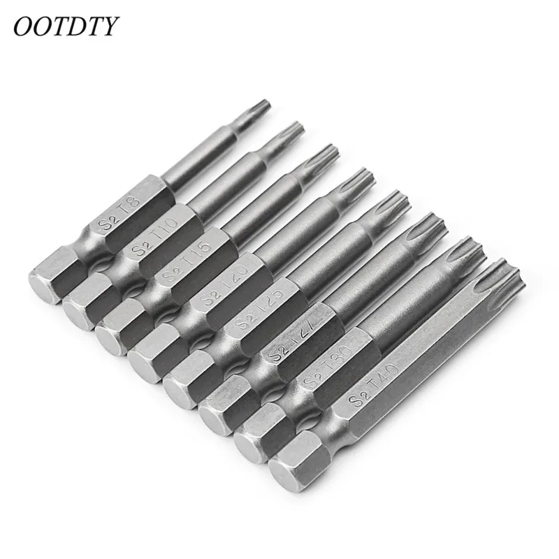 OOTDTY 8 шт./компл. 1/4 дюйма 50 мм T8-T40 Магнитный Torx электрической насадки для отвертки набор