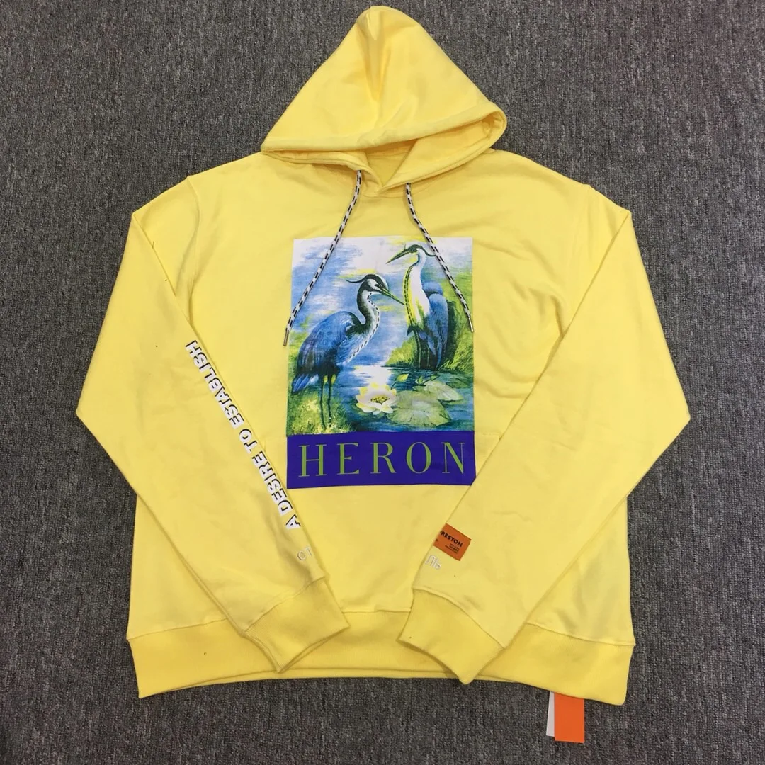 

2019 HERON PRESTON Heron Printed Women Men Hoodies Sweatshirts Hiphop Vintage Yellow Men Oversized Streetwear Hoodies Pullover