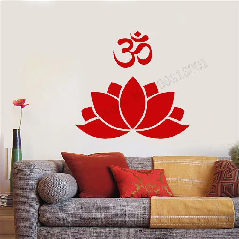 Art Wall Sticker Lotus Flower Decor Vinyl Art Removeable Poster Om Mantra Yoga Meditation Mural Beauty Decoration LY238