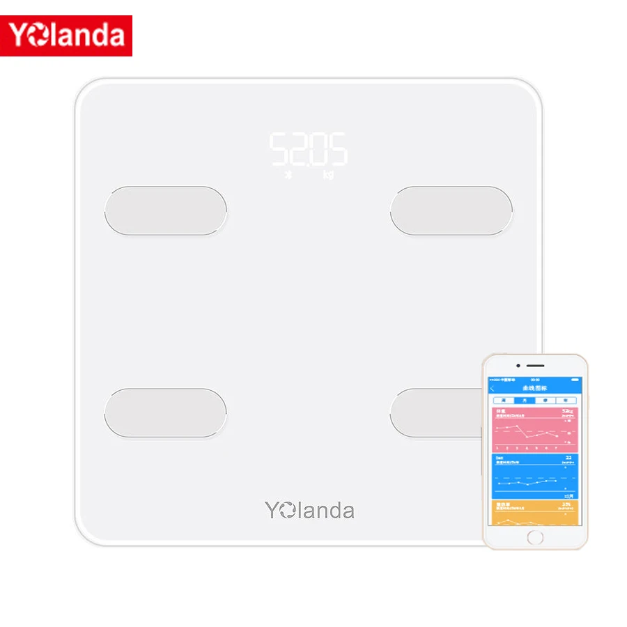 Yolanda Pre mi um, умные весы для ванной, Wi-Fi, Bluetooth, весы для жира, человеческие весы для взвешивания, mi, напольные весы, домашний подарок - Цвет: Белый