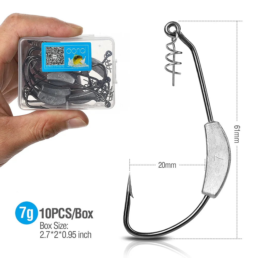 DONQL 10pcs Lot Lead Jig Head Fishing Hooks Wide Crank Offset Fishhooks for Soft Lure Baits 2g-7g Barbed Fishing Tackle Set     (6)