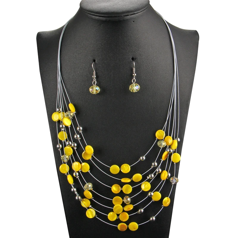 

luxury yellow beads multi-layer jewelry chain crystal rhinestone pendant necklace collares party lover gifts