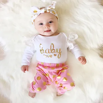 

2PCS Baby Girl Clothes Toddler Infant Baby Girls Clothing Sets Lace Long Sleeve Bodysuit+Pants Baby Love Clothes Outfits