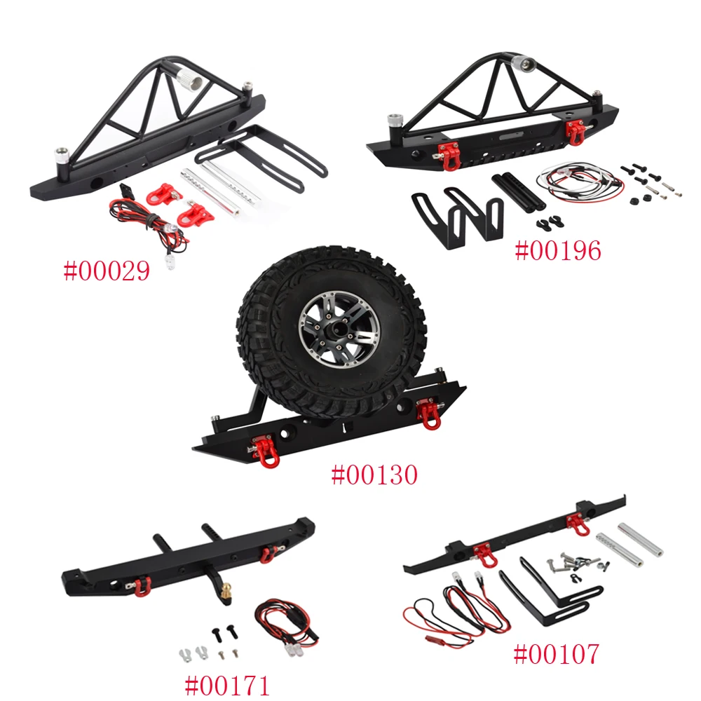

RCAIDONG RC Metal Rear Bumper with Spare Tire Rack & Lights for Axial SCX10 & SCX10 II 90046 Traxxas TRX4 1/10 RC Crawler Car