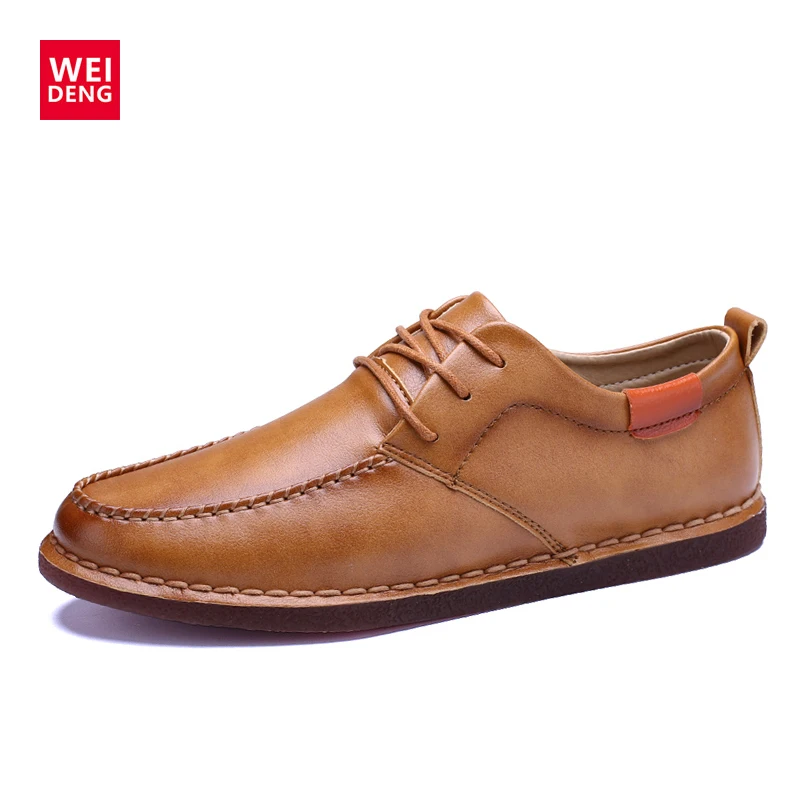

WeiDeng Leather Shoes Soft British Oxford Lace Up Fashion Men Shoes Genuine Slip On Dress Office Shoes Working