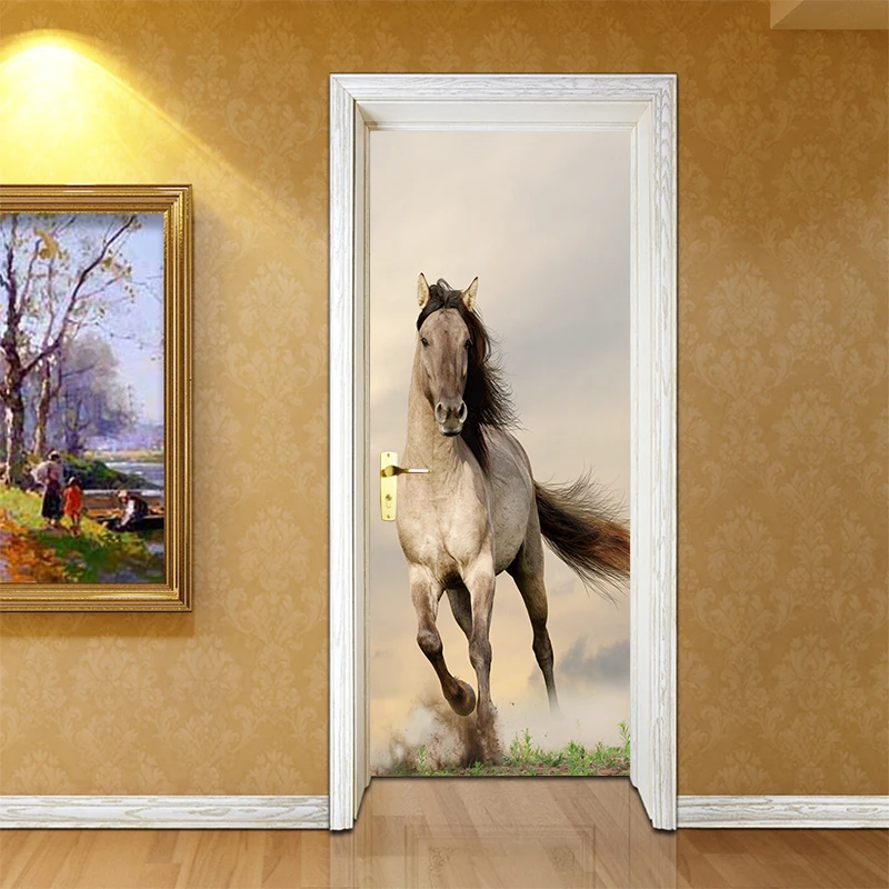 

Creative Animal Horse Door Stickers Corridor Wallpaper PVC Poster Wall Stickers Office Bedroom Living Room Home Decoration
