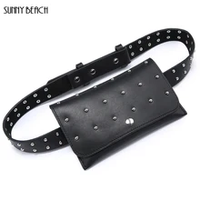 Солнечная пляжная поясная сумка для женщин с заклепками поясная сумка Роскошные брендовые модные черные поясные сумки высокого качества