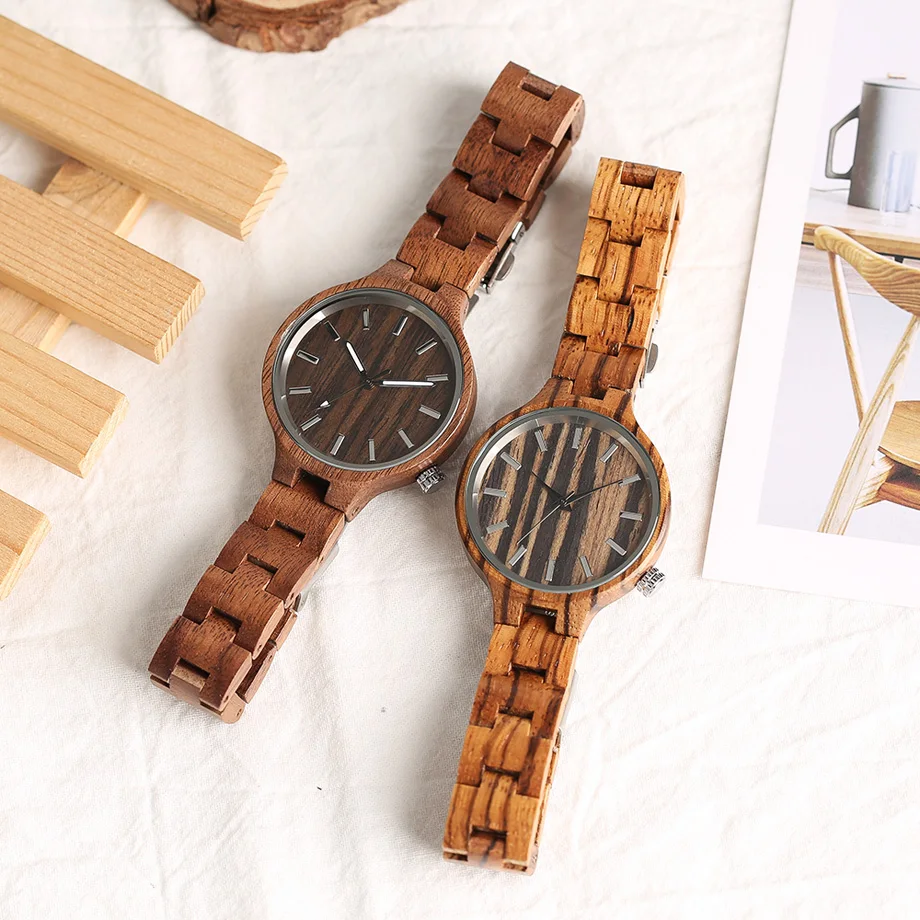Creative Handmade Full Wooden Watches Women Round Slim Simply Dial Quartz Wood Watch Ladies Natural Fashion Timepieces           (24)