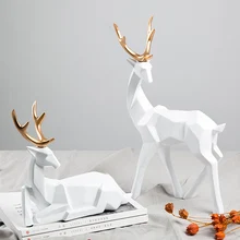 Подарок в скандинавском стиле, 3D твердые геометрические орнаменты с изображением счастливого оленя, изделия из смолы, домашний интерьер для украшения офиса, настольные фигурки