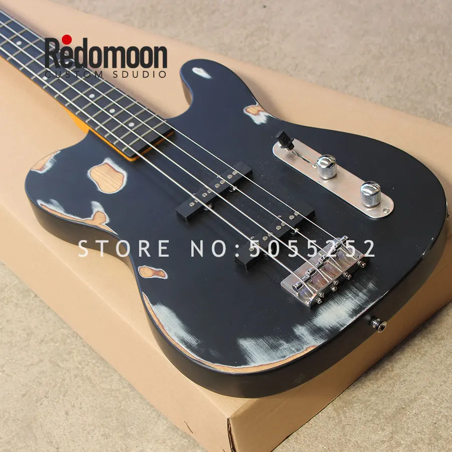 

Factory custom 4 strings TELE bass ebony fretboard electric bass guitar with Retro paint musical instrument shop