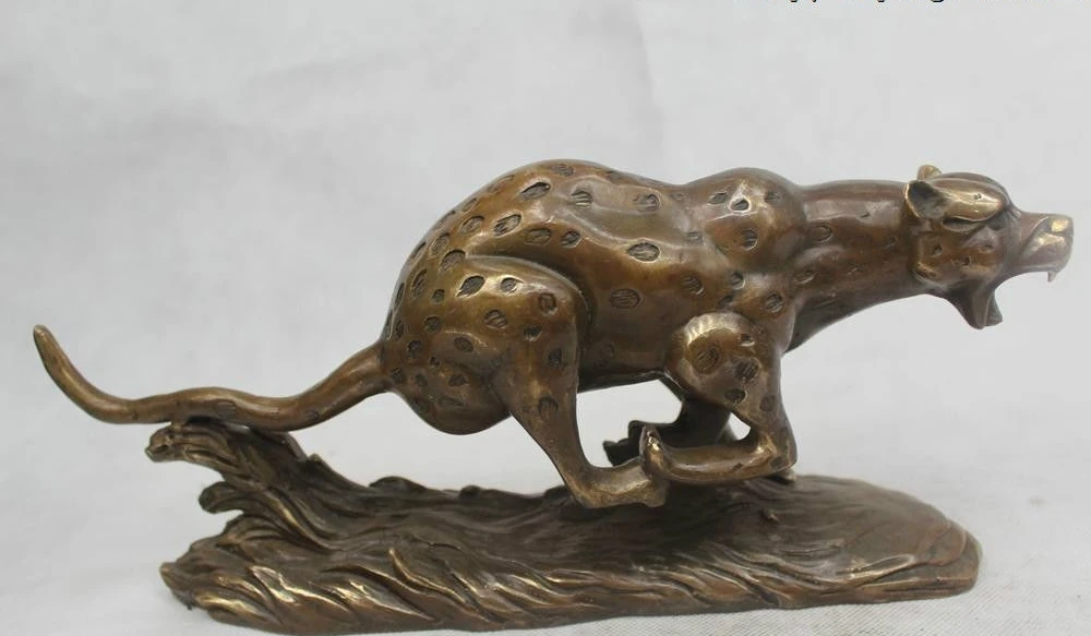 

6"Chinese Folk Pure Bronze excellent Lucky Lifelike cheetah Statue