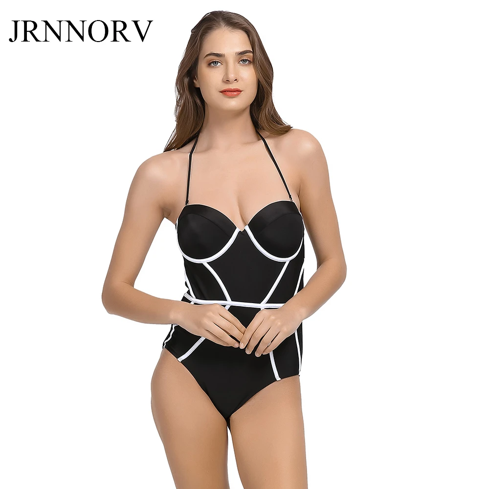 

JRNNORV Black Curve Push Up Swimsuit One Piece Swimsuit Monokini Bikinis Swimwear Maillot De Bain Femme AA00037