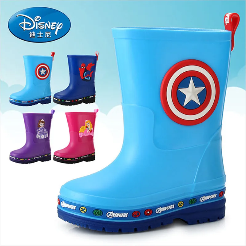 

Disney children winter rubber rain boots kids mid-calf rainboots toddler boys girls winter plush lining waterproof boot