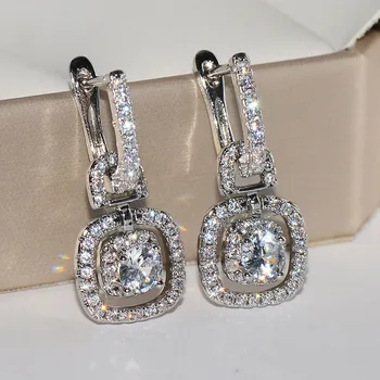 

Women Romantic Lovely Clear Stone Stud Earrings Silver Plated Cubic Zirconia Fashion Jewelry For Party Wedding