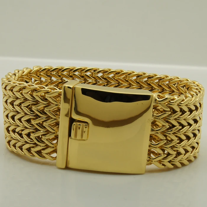 3.4cm wide & 174g 22cm (8.66 inch) length woven chain  gold plating 316L stainless steel   chain bracelet men jewelry bracelet