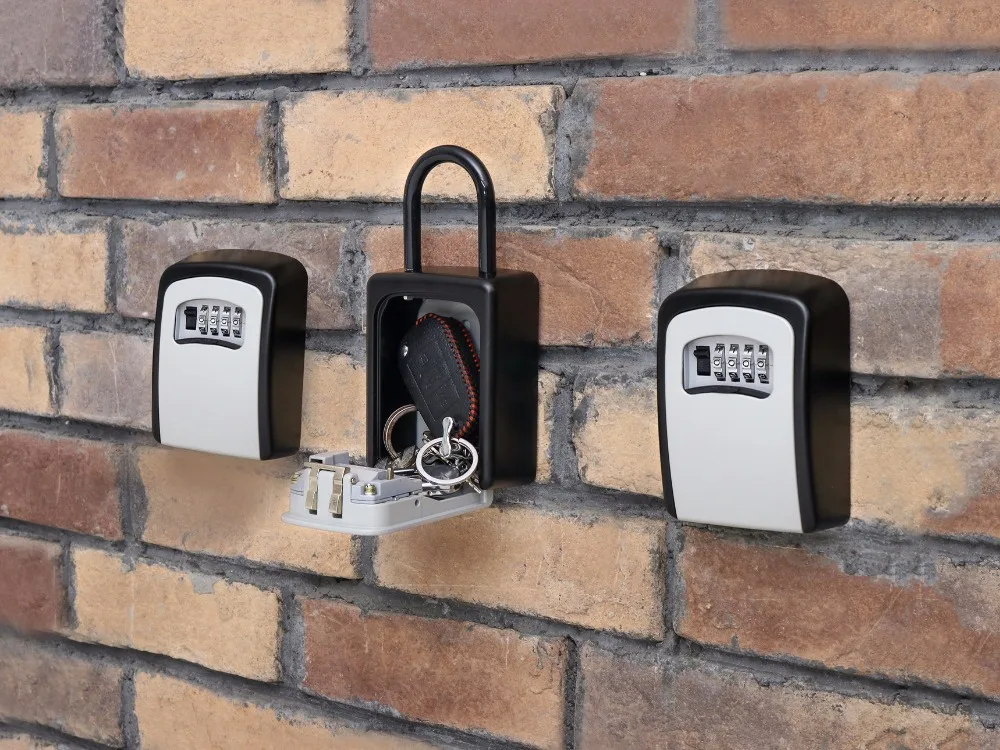 Outdoor Key Safe Box Keys Storage Box Padlock Use Four Password Lock Alloy Material Keys Hook Security Organizer Boxes