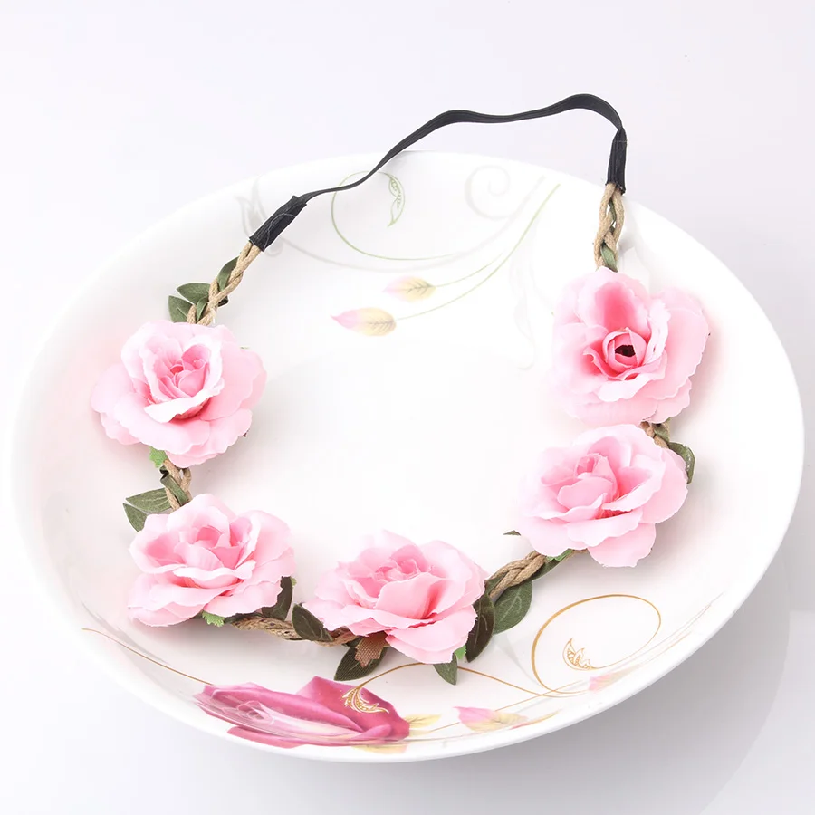 2016 New Bride Bohemian Flower Headband Festival Wedding Floral Garland Summer Hair Band Scrunchy Headband