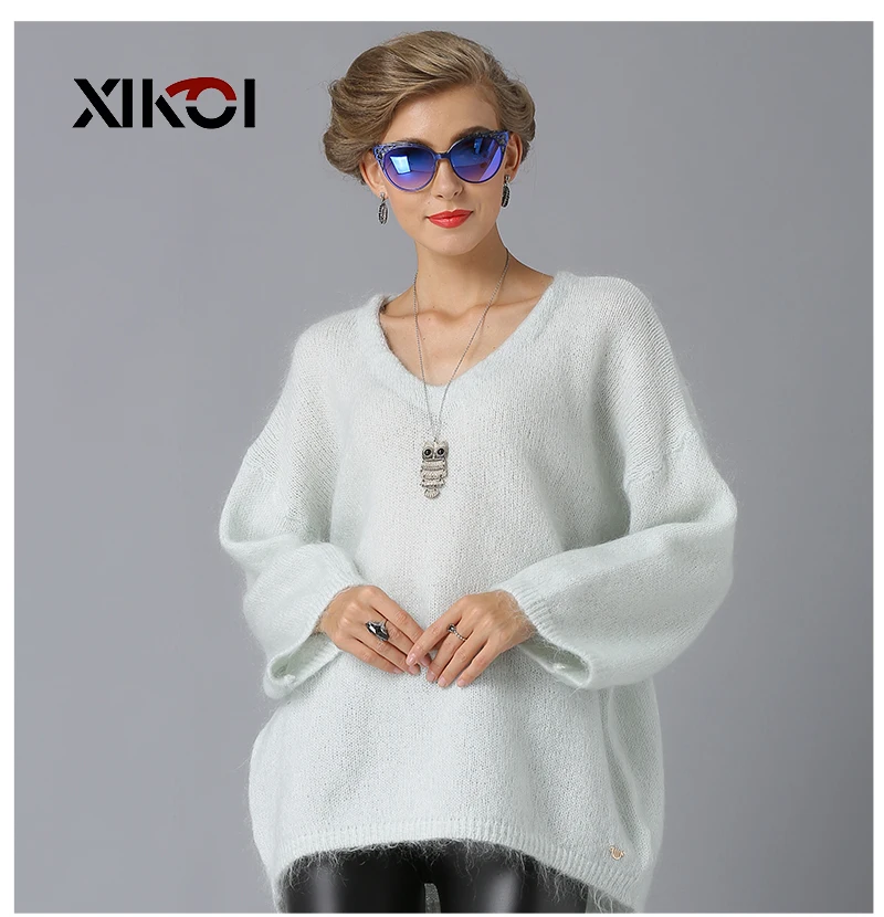 XIKOI 2018 Рождественский женский свитер модный Повседневный v-образный вырез женские свитера и пуловеры однотонный толстый зимний вязаный