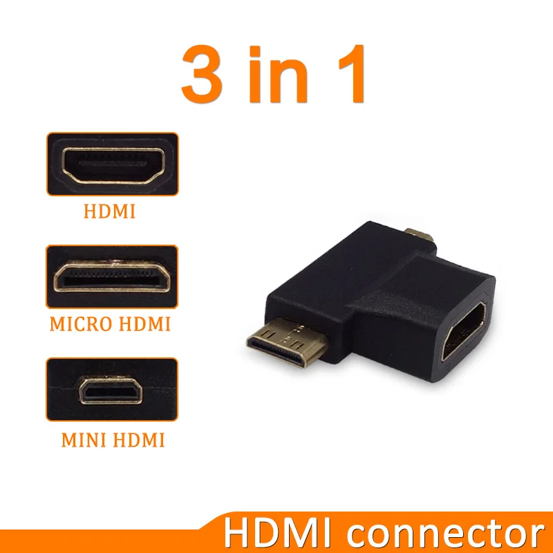 T 3 в 1 V1.4 Высокоскоростной 1080P HDMI Женский к Mini Micro HDMI Мужской адаптер 90 градусов угловой конвертер типа HDTV