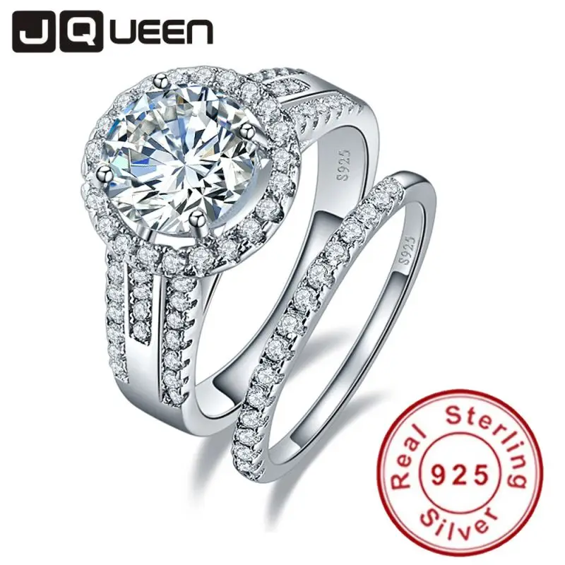 JQueen 3.45ct 925 пробы Серебряное кольцо набор Винтажное кольцо Круглый Белый топаз ювелирные изделия обручальные кольца для женщин s925 серебро - Цвет камня: 925 Silver Ring