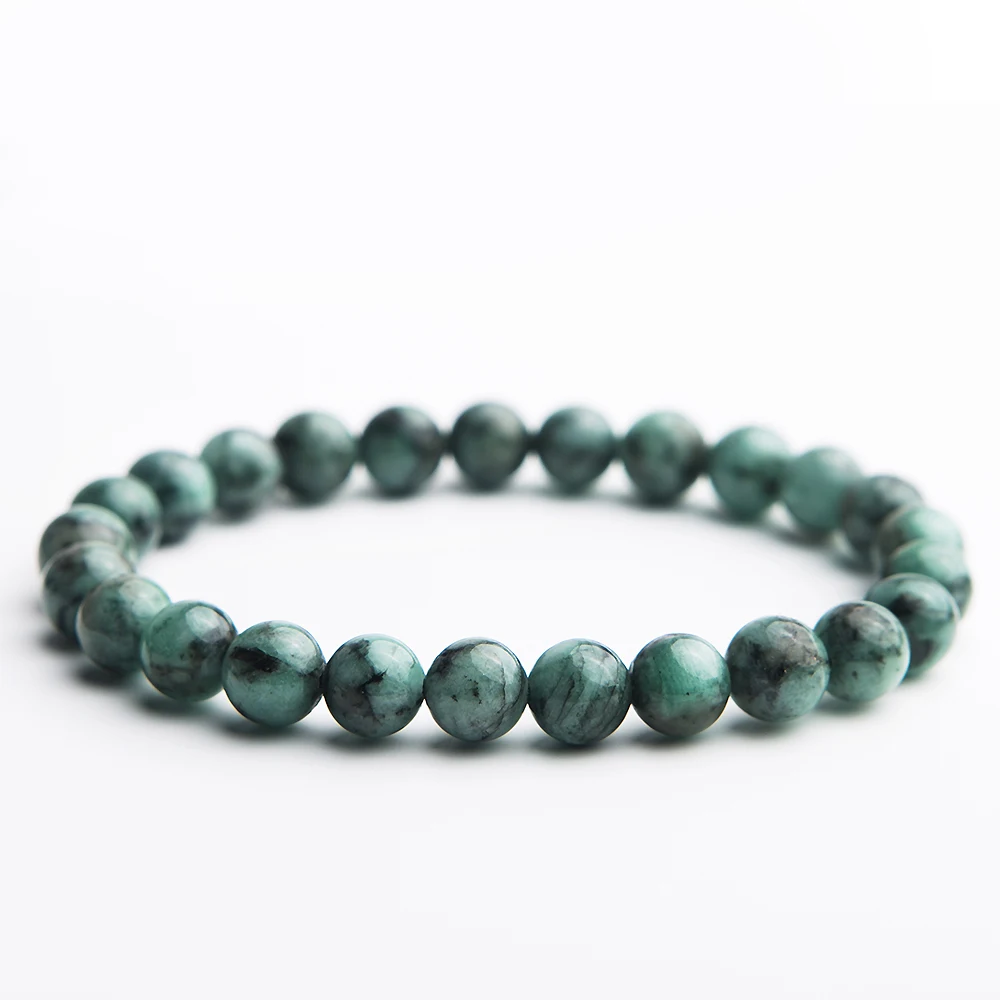 7mm Genuine Natural Green Emerald Crystal Round Beads Bracelet Gemstone Crystal Women Stone Rarest Bracelet Jewelry AAAAA