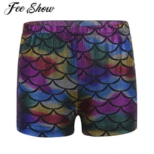 Детские блестящие летние пляжные шорты для девочек, шорты для танцев с принтом Русалочки, спортивные шорты для танцев