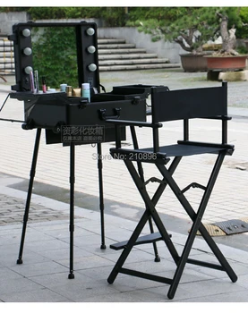 

2 pieces Makeup Case with lights and Aluminum makeup chair foldable artist hairdressing chair