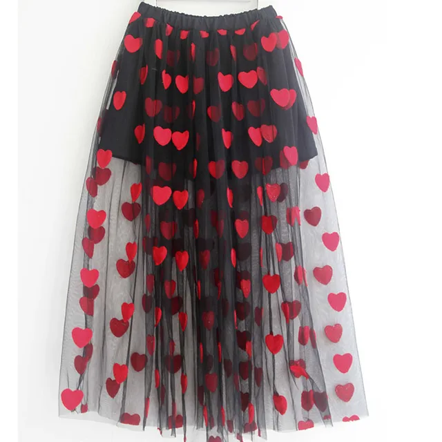 Girls Heart Embroidery Long Maxi Tutu Skirt For Teenager Kids Girls Summer Black Tulle Girl