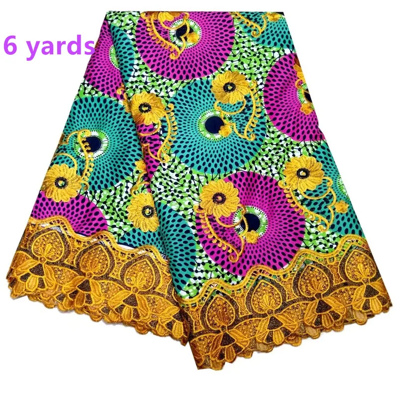 

New design African wax lace fabric High quality super wax Swiss Cotton Embroidered African wax cloth Lace fabric lblm042